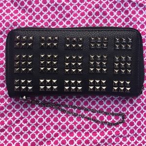 Black leather stud wallet wristlet zipper nwot